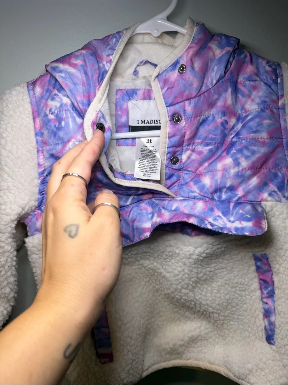 1 Madison Cream Sherpa Pullover with Purple Tie-Dye Hood